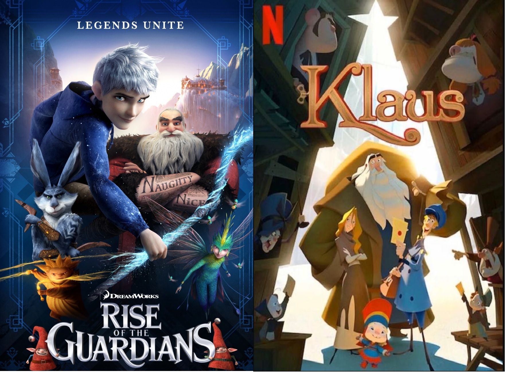 Two Santa Claus animated movies: Klaus / Rise of the Guardians